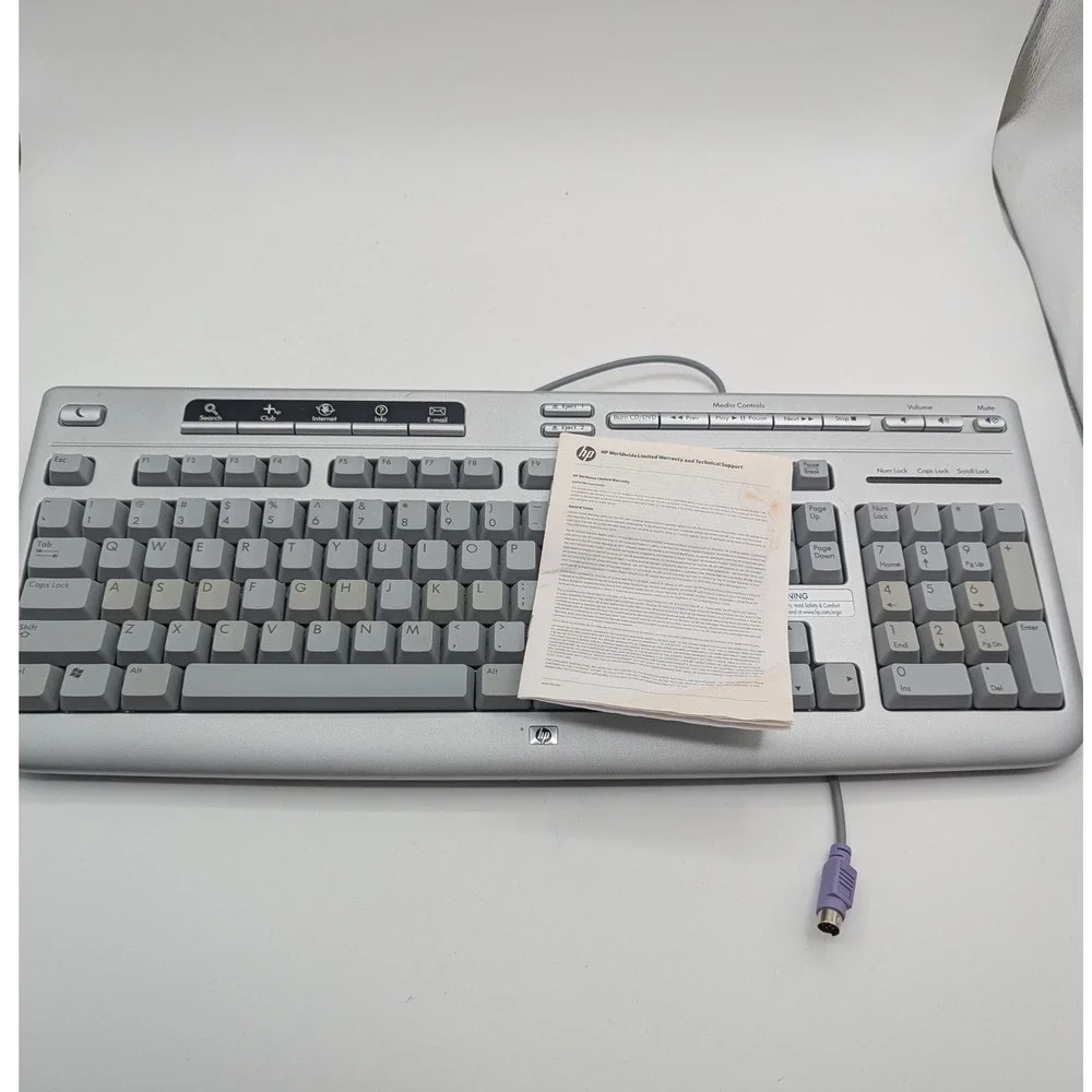 HP Multimedia Keyboard 5187-7583 Silver Gray PS/2 Wired Media Controls Vintage
